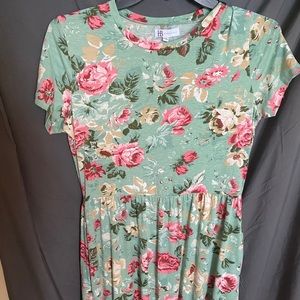 Pale Green Floral Stretchy Dress
